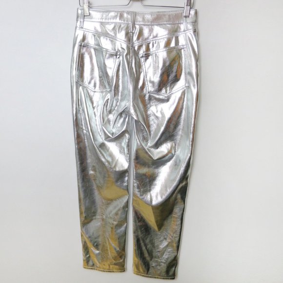 Gap Cheeky Straight High Rise Silver Vegan Leather Pants Size 28 - Picture 9 of 14